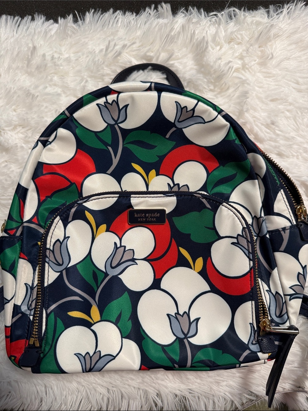 kate spade Navy Floral Mini Backpack with Red, White & Green Accents